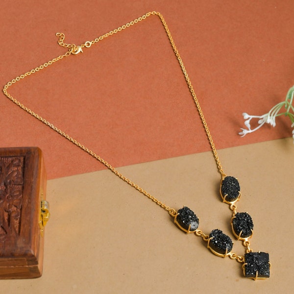 Black Druzzy Stone Necklace Set By House of Ree