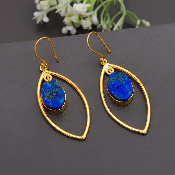 Lapis Lazuli Earrings Raw Mineral Earrings Bezel Set Earrings