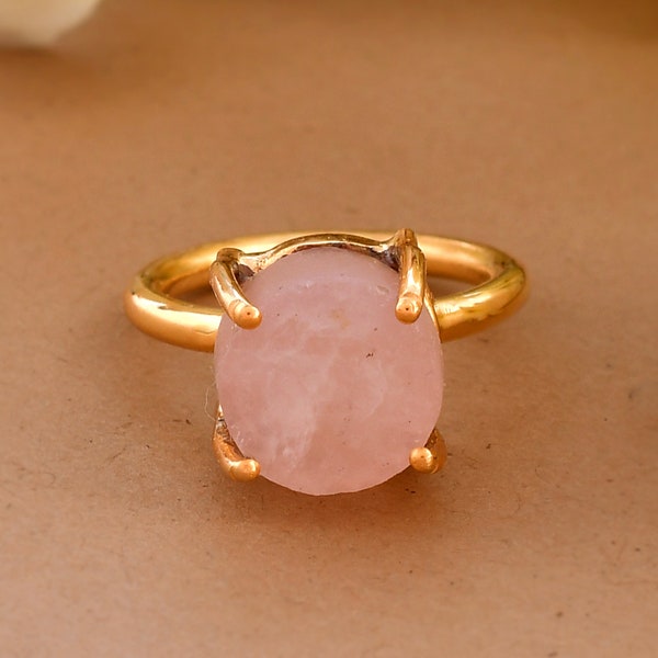 Natural Rose Quartz Ring, Handmade Ring, Round Stone Ring, One Of A Kind Jewelry, Heart Chakra Ring, Pink Quartz Ring, Uncut Stone Ring