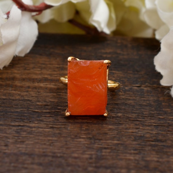Natural Carnelian Ring Four Prong Set Ring Orange Gems Ring Etsy
