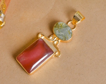 Pendentif Labradorite Véritable Plaqué Or 14k - Bijou Rose-Mimosa - Neuf Avec étiquettes