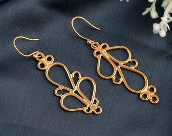 Plain Wire Earrings, Unique Designer Earrings, 18K Gold Vermeil Earrings, Perfect Gift For Her, Handmade Earrings, Brass Jewelry, Christmas