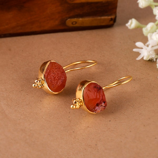 Carnelian Earrings, Oval Stone Earrings, May Birthstone Earrings, Carnelian Jewelry, Unique Gift, Earrings For Women's, Dangler Earrings,