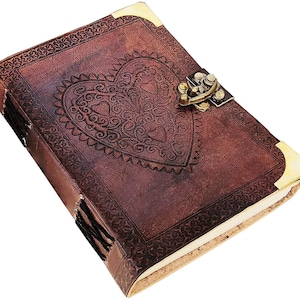 Vintage Heart Embossed Leather Journal/Instagram Photo Album (Handmade Paper) - Coptic Bound with Lock Closure (Heart Journal)