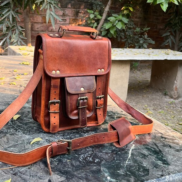 Handmade Rustic Genuine Goat Leather Messenger Bag - Small Cross Body Satchel For Men