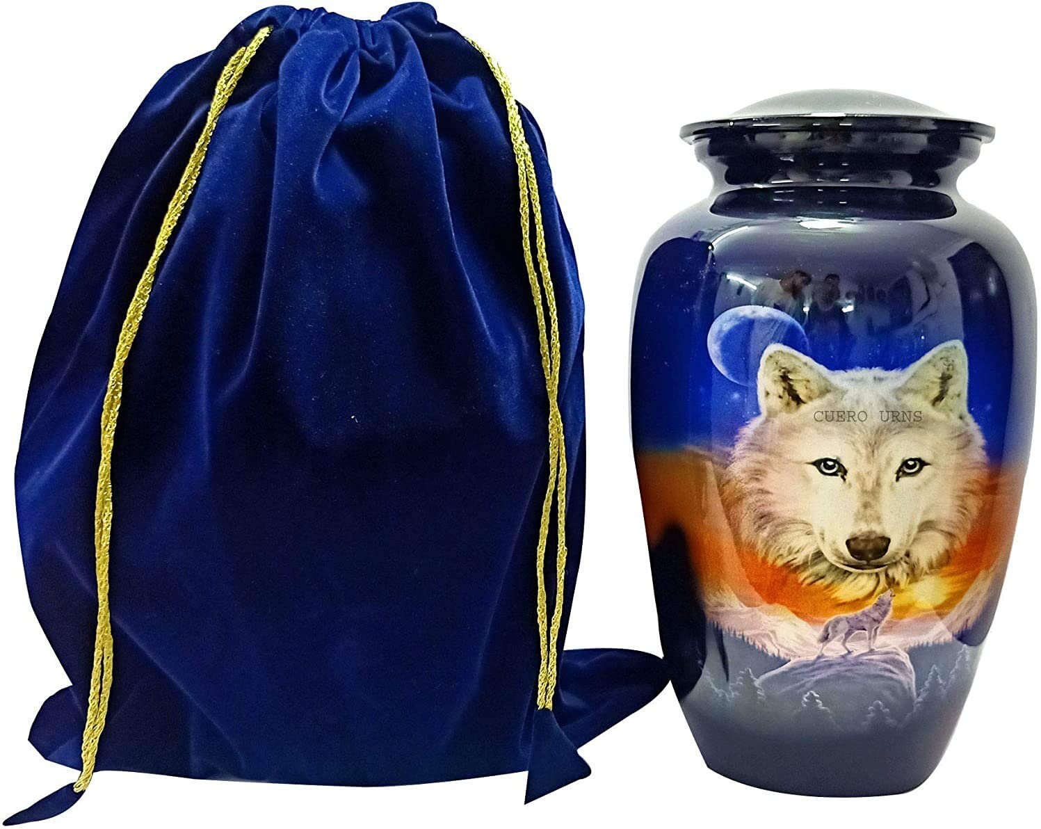 URNS Lovely Wolf Blue Cremation Urn for Human Ashes Adult Funeral Urn