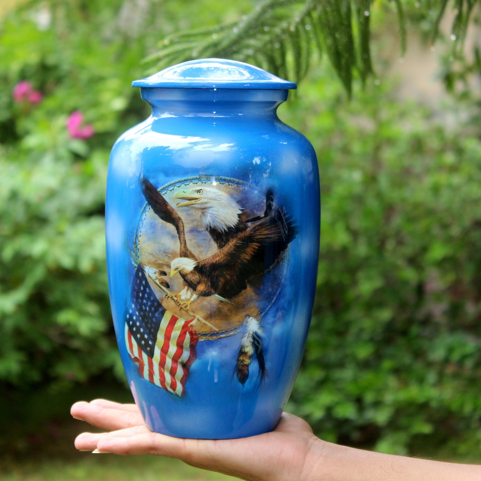 Flying Eagle USA Flag Blue Cremation Urn for Human Ashes Etsy