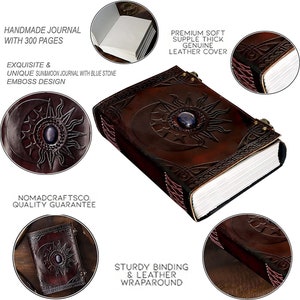 Leather Sun and Moon Embossed With Beautiful Blue Stone Journal Diary ...