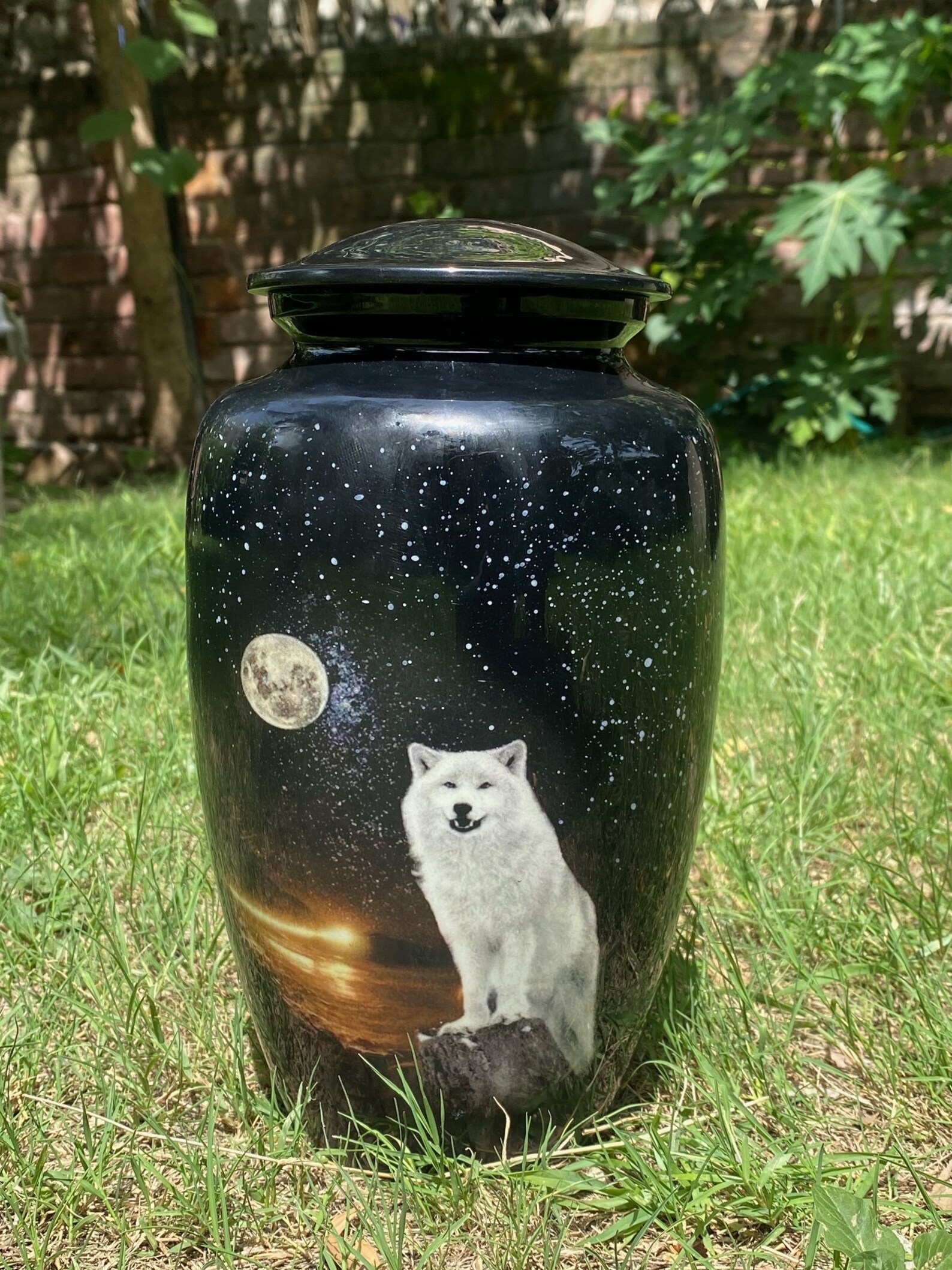 URNS White Wolf Night Full Moon Cremation Urn for Human Ashes Etsy