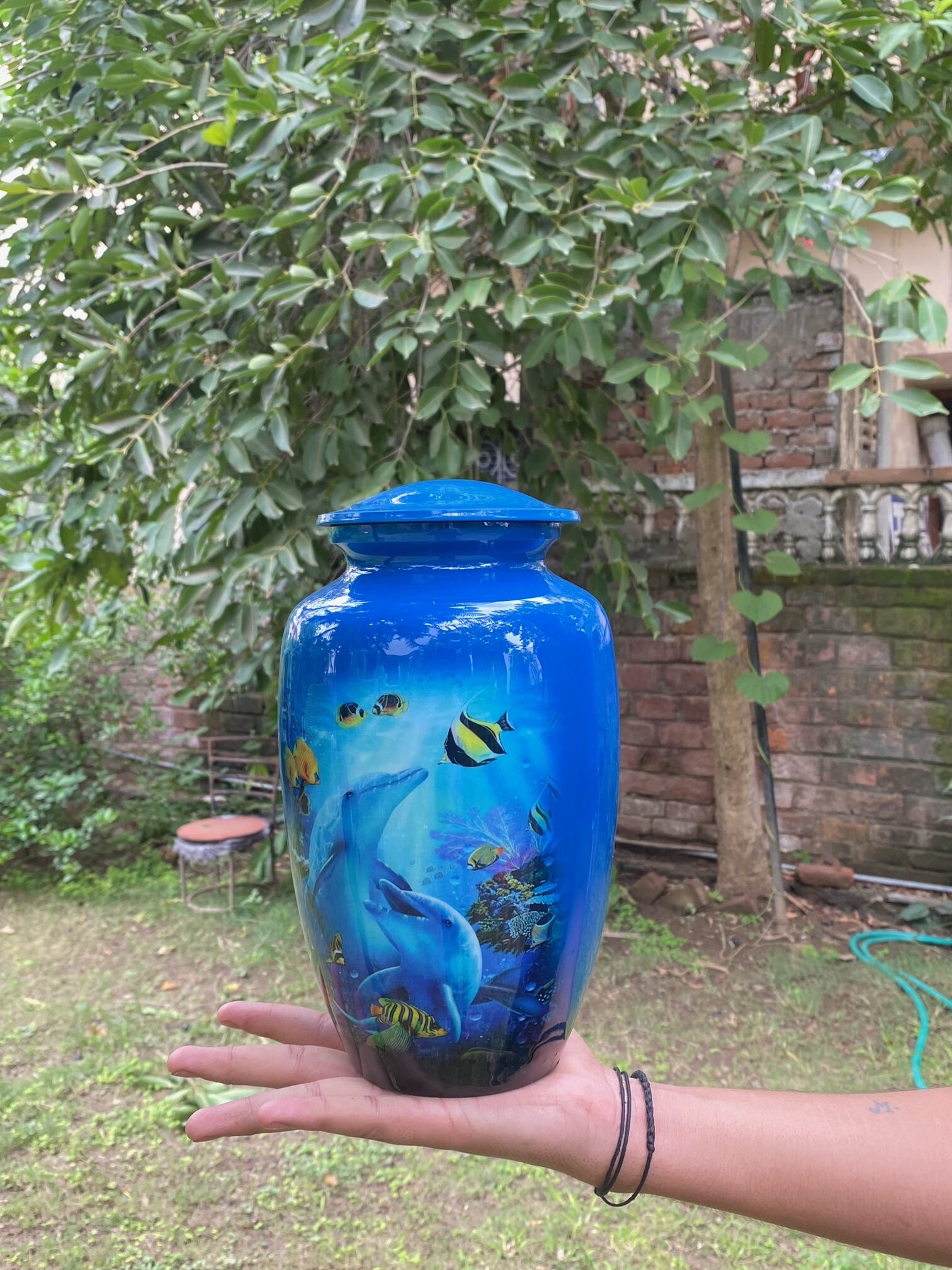URNS Lovely Dolphin Ocean Blue Cremation Urn for Human Ashes Etsy