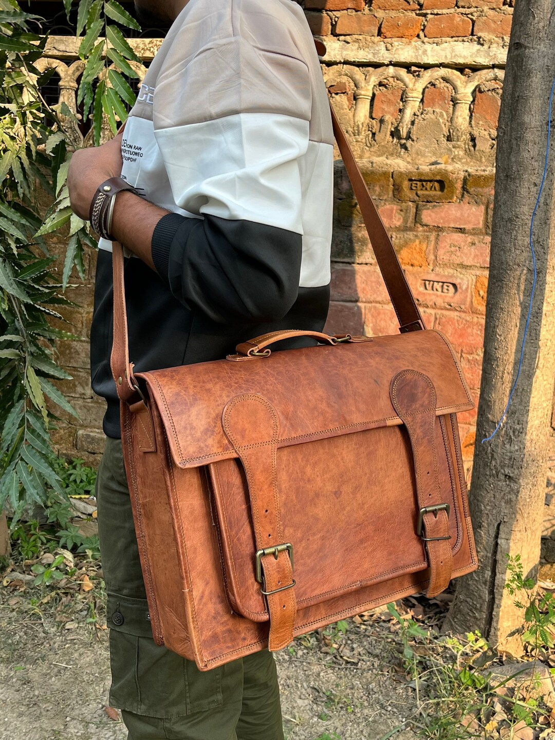 Personalised Leather Messenger Bag College Bag Laptop Bag Shoulder Bag