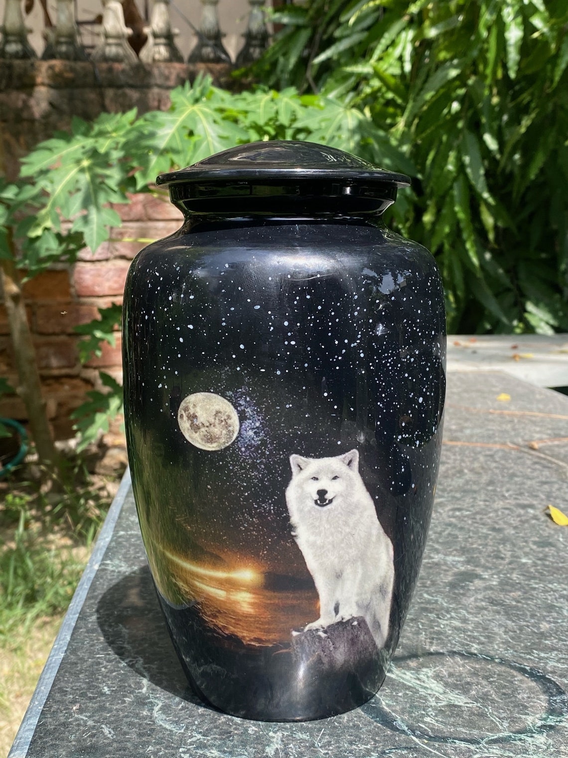 URNS White Wolf Night Full Moon Cremation Urn for Human Ashes Etsy UK