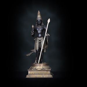 Kartikeya Statue Brass 40 CM/16 Inch Karthikeyan Idol, Lord Murugan Swamy Hindu God Figurine With Peacock for Temple, Mandir Home Decor Gift
