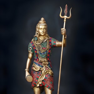 Brass Shiva Idol | Handmade Shiv Hindu God Statue | Antique Lord Shiva Figurine for Home Temple, Meditation Decor Yoga Room & Spiritual Gift