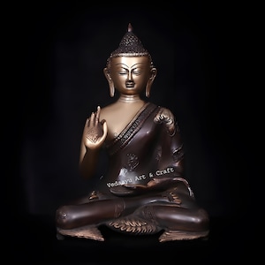 Solid Brass Buddha Statue – Antique Seated Buddha Idol Spiritual Dhyan Mudra Figurine Meditation Yoga Garden Altar Room Decor Feng Shui Gift
