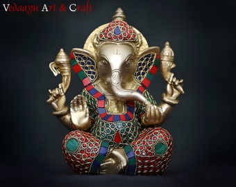 Brass Ganesha Statue, Hindu Elephant God Idol, Wedding Home Decor Gift