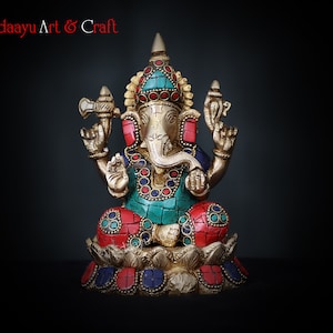 Brass Ganesha Statue, Ganesh Idol Sculpture, Ganpati Good Luck Gift for New Beginnings Religious Home Temple Alter Decor House warming gifts