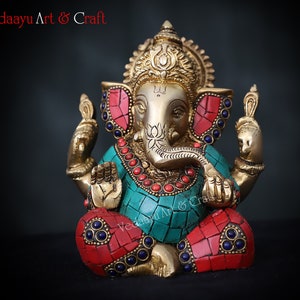 Lord Ganesha Statue Brass, Ganesh Idol Figurine, Elephant Hindu God Ganpati Vinayak Sculpture Home Decor Temple entrance outdoor Garden Gift