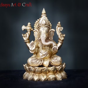 Brass Ganesha Statue, Lord Ganesh Idol, Elephant Hindu God Ganpati, Temple Corner Office new beginnings Wedding Anniversary Home Decor Gifts