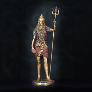 Large Shiva Statue Brass Hindu God Lord Shiv Nataraja Idol Vintage Antique Standing Sculpture Mahadev Figurine Aadiyogi Outdoor Decor Gift