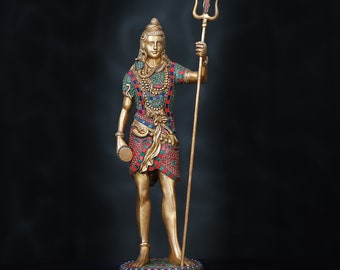 Large Brass Shiva Statue, Hindu God Nataraja, Vintage Aadiyogi Decor
