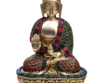 金属製仏像 11 インチ 石造り彫像、仏像の置物、仏像アイドル、寺院