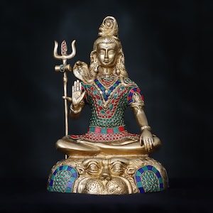 Shiva Statue Brass, Shiva Idol Large Figurine Shiv Shankar Bholenaath Adiyogi Lord Lingam Mahadev Hindu God Siva Yogi Temple Home Decor Gift