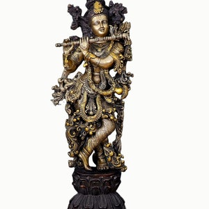 Brass Krishna Statue Hare Krishna Idol God of Lover Temple Home Decor Gift for Him Handmade Thanksgiving Wedding Anniversary Christmas Gifts