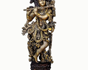 Brass Krishna Statue Hare Krishna Idol God of Lover Temple Home Decor Gift for Him Handmade Thanksgiving Wedding Anniversary Christmas Gifts