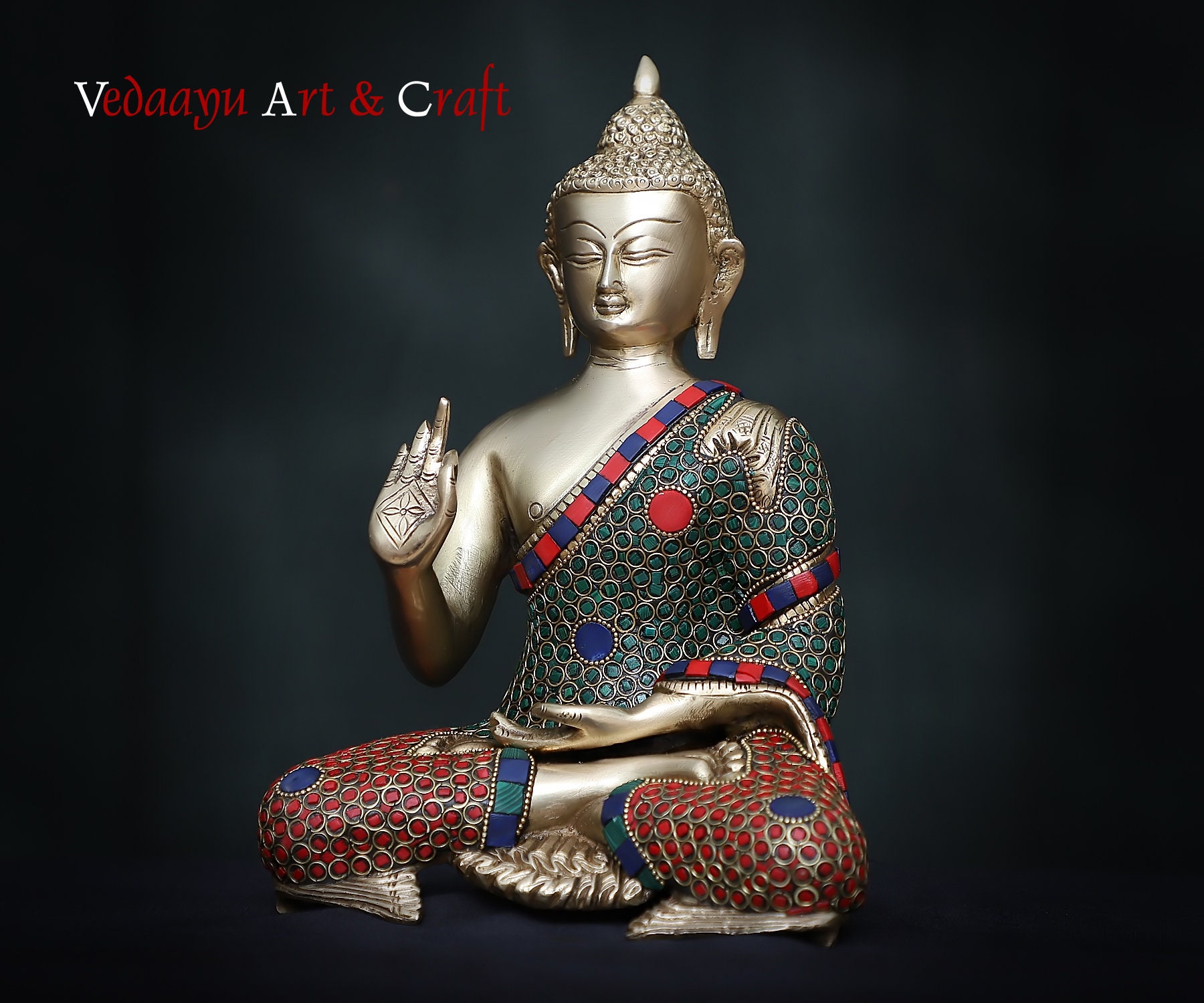 石象嵌入り真鍮製大型仏像、仏教装飾（27 cm） - Etsy 日本