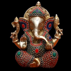 Ganesha Statue Brass Abstract Ganesha Idol Vinayak Sculpture Elephant Lord Ganesh Figurine Hindu God Ganpati Murti Stone Temple Decor Gift