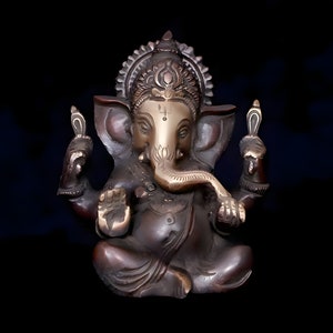 Handmade Ganesh Statue, Brass Ganesha Idol, Vintage Rustic Ganpati Figurine Vinayak Unique Sculpture Minimalist Home Decor Housewarming Gift