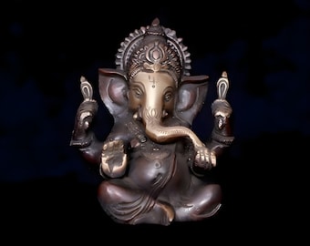 Handmade Brass Ganesh Statue, Rustic Vinayak Figurine, Home Decor