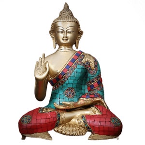Handcrafted Brass Buddha Statue, Antique Home Decor Gift for Yoga Meditating Figure, Spiritual Wealth Prosperity Symbol Feng Shui Budha Idol
