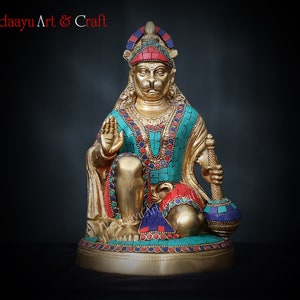 Estátua de Hanuman Latão 24 CM, Macaco Deus Hindu Manumana Ídolo Murti Estatueta Religiosa Vintage Decoração de Casa Ramayana Escultura Templo Figura