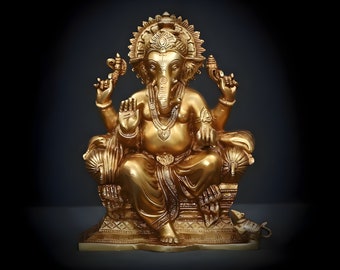 Handgemaakt messing Ganesha-beeld, hindoe-olifantengod, woondecoratiecadeau