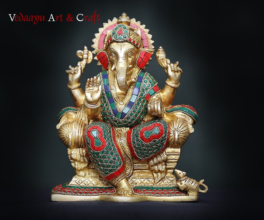 Brass Ganesha Statue Large Ganesh Idol Handmade Vintage Ganpati