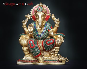 Brass Ganesha Idol, Ganpati Statue for Home Temple, Hindu God Ganesh Murti, Indian Brass Decor, Housewarming Wedding Spiritual Gift