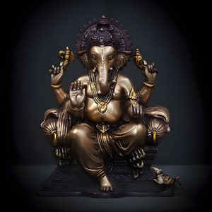 Antique Ganesha Statue Brass Hindu God Lord Ganesh Elephant Figurine Metal Sculpture Large Ganesha Idol Gifts for him Ganpati Home Decor