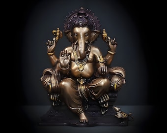 Large Brass Ganesha Statue, Hindu God Ganesh Elephant Idol, Home Decor