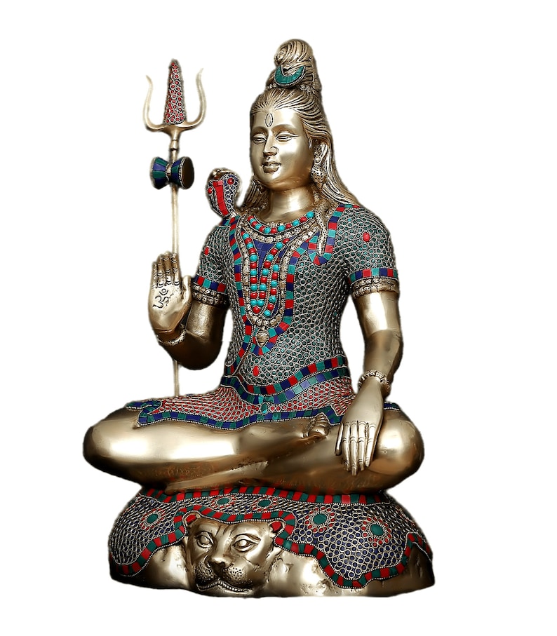 Large Shiva Statue Brass With Stonework Brass Lord Shiva Idol Etsy