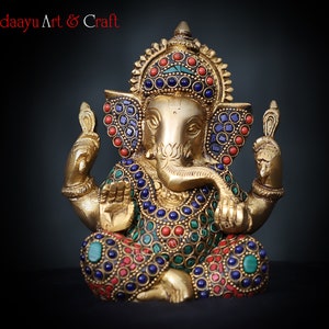 Estatua de Ganesha de latón / Ídolo de Ganesha en piedra, hecha a mano, figura de Ganpati vintage Vinayak, decoración para exteriores, jardín, hogar, boda, regalos de Acción de Gracias
