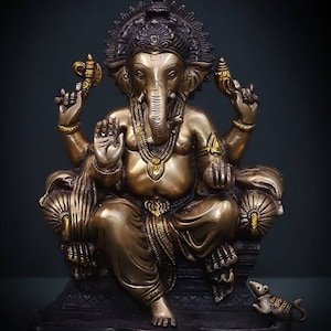 Ganesha Statue Brass Hindu God Lord Ganesh Elephant Figurine Sculpture Ganesha Idol Antique Gifts for him Vintage Metal Success Ganpati Ji