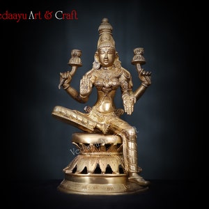 Brass Lakshmi Statue, Divine Laxmi Idol Goddess Money Wealth Prosperity Antique Finish Sitting Brass Dhanalakshmi Figurine Home Decor Gift