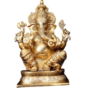 Magnificent Brass Ganesha Statue Large Ganesh Idol Vintage Hindu Elephant God Figurine Antique Ganpati Sculpture Outdoor Garden Home Decor