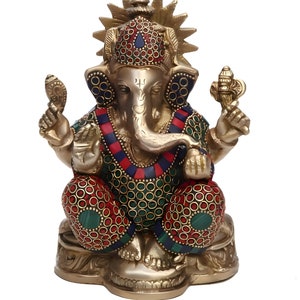 Handcrafted Brass Ganesh Idol, Ganesha Statue Hindu Elephant God Sculpture Vintage Metal Home Decor, Ganpati Pooja, Vinayak Yoga Studio Gift