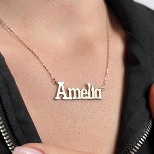 Personalized 14K Gold Plated Name Necklace, Custom Name Necklace, Name Jewelry, Kids Name Necklace, Anniversary Gift, Name Pendant Necklace