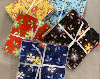 21-221 - Happy Flowers Collection - 5 by 5 inch squares - 4 each of 17 fabrics per set - Total of 68