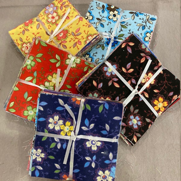 21-221 - Happy Flowers Collection - 5 by 5 inch squares - 4 each of 17 fabrics per set - Total of 68