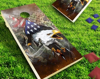 Pair Eagle US Flag Cornhole Toss Game Board Wraps Sticker Decal Skin Graphic 3-1 